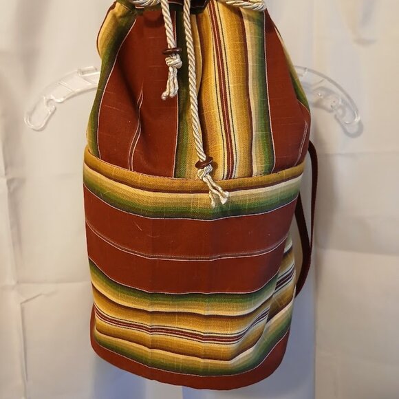 New Southwestern Cowgirl Bucket Tote Sling Bag Sarape Stripe Burgundy Olive Tan - Picture 2 of 10